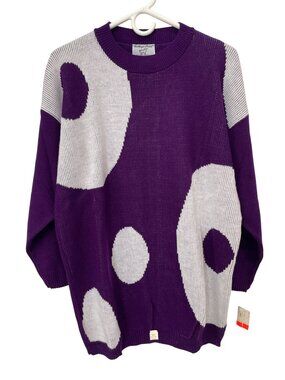 Vintage 80s College Point Sweater Medium Polka Dot Pullover Knit Deadstock NEW